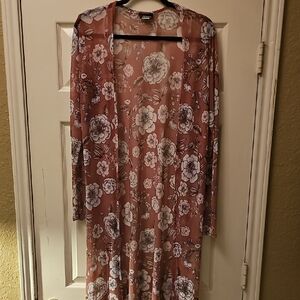 Floral Sheer Longline Kimono Cardigan - Dusty Rose